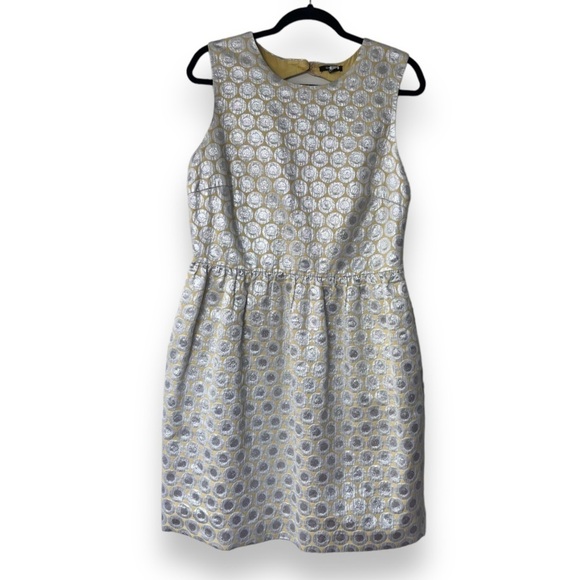 Raoul Metallic Silver/Yellow Medallion Sleeveless Fit & Flare Cocktail Dress - Picture 2 of 11